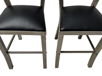 Two French Art Deco Side Chairs with Black Leather Seats, 1930s